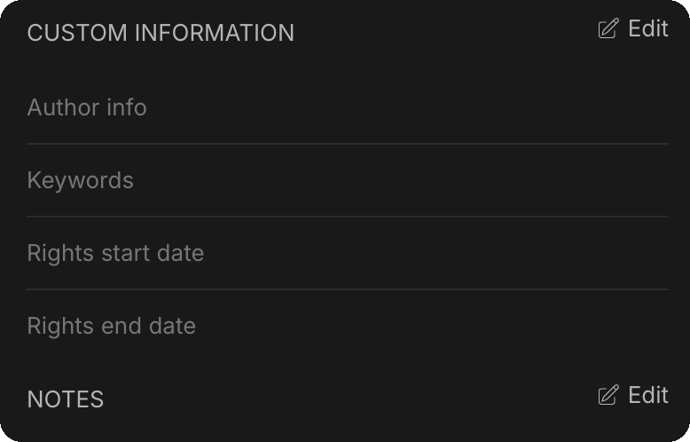 The Custom information section with editable fields and an Edit button
