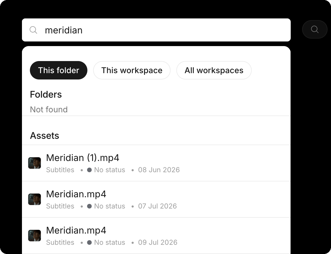 Search results grouped into Folders and Assets