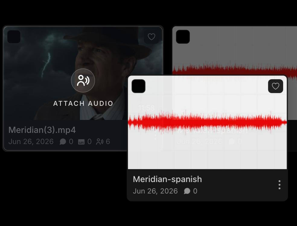 Dragging an audio asset onto a video tile to attach it