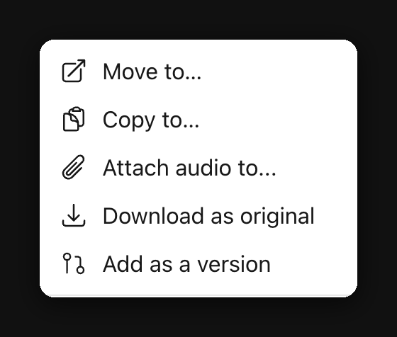 Attach audio to… in the asset three-dot menu