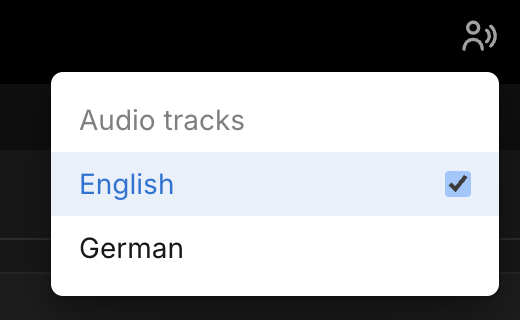 The Audio tracks menu in the player with English selected and German listed