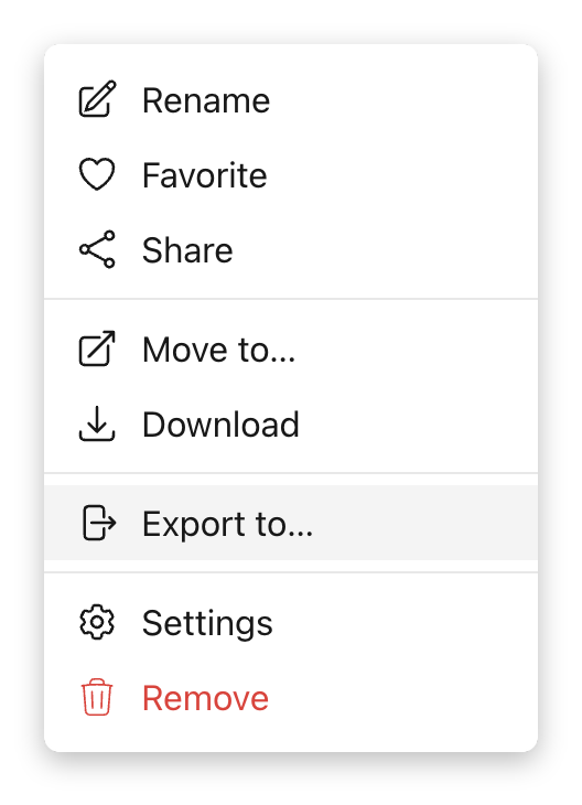 Choosing Export to from the asset menu
