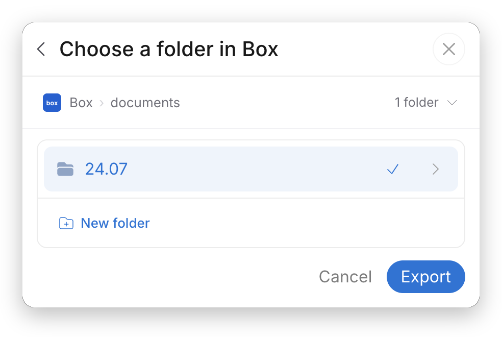 Choosing a destination folder in Box