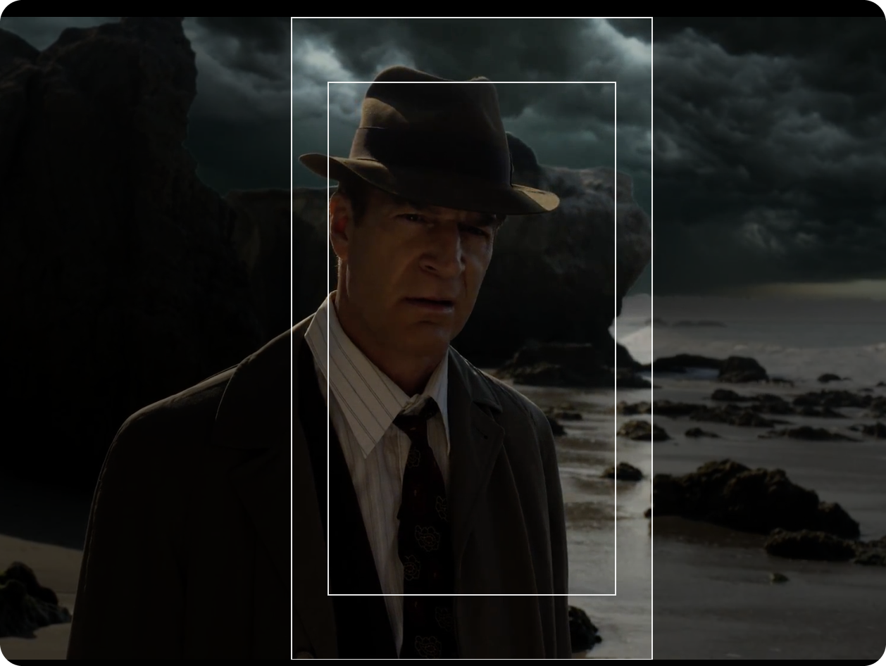 A video with the 4:3 guide overlay on, showing the dimmed outside area, the crop, and the inner safe zone