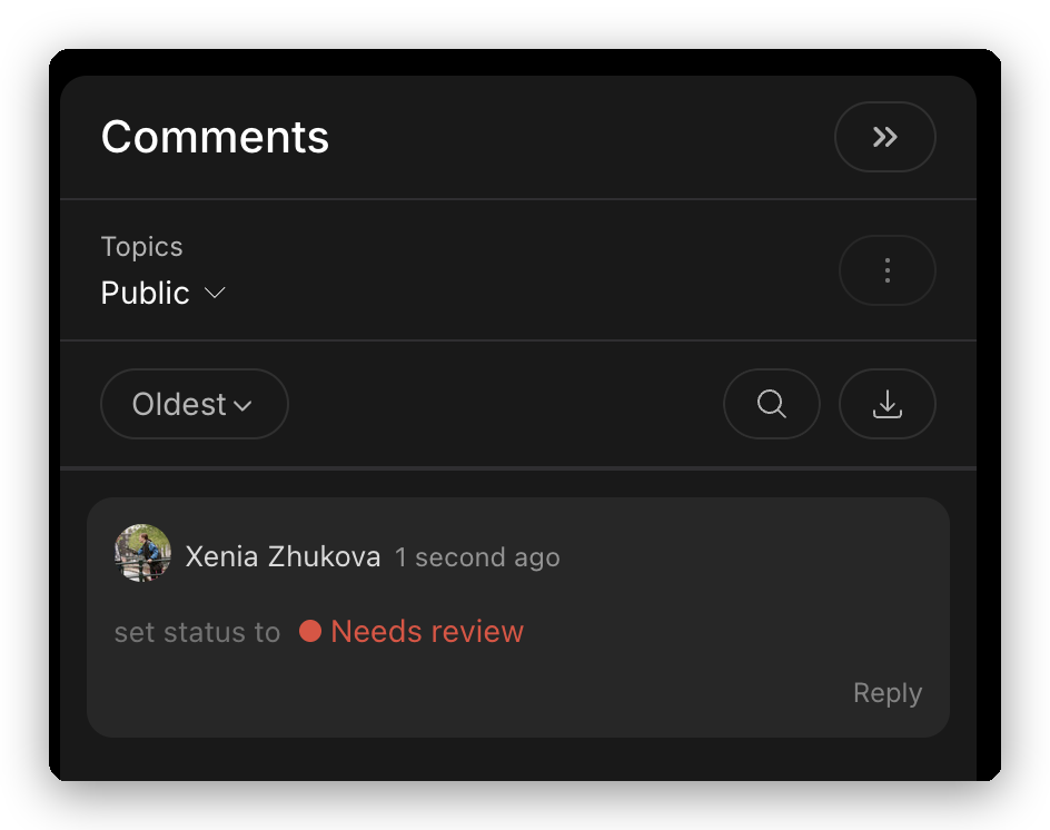 Status change shown in the comment thread