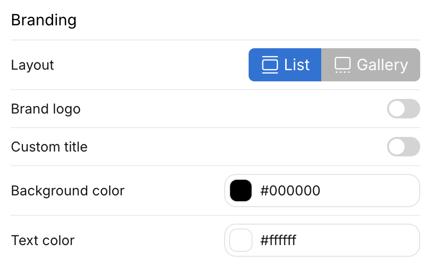 The Branding section of a share link's settings