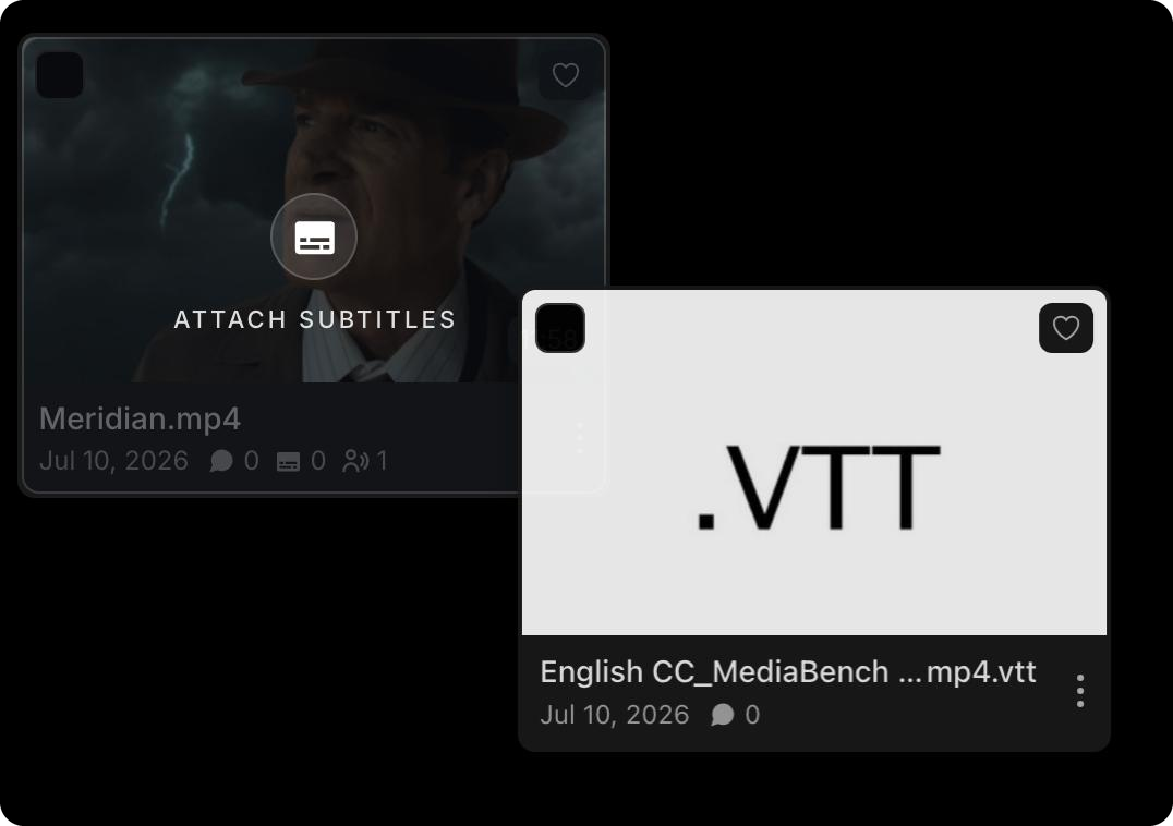 Dragging a .vtt subtitle asset onto a video tile to attach it