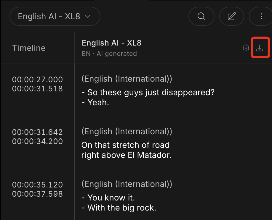 Download button on one subtitle column