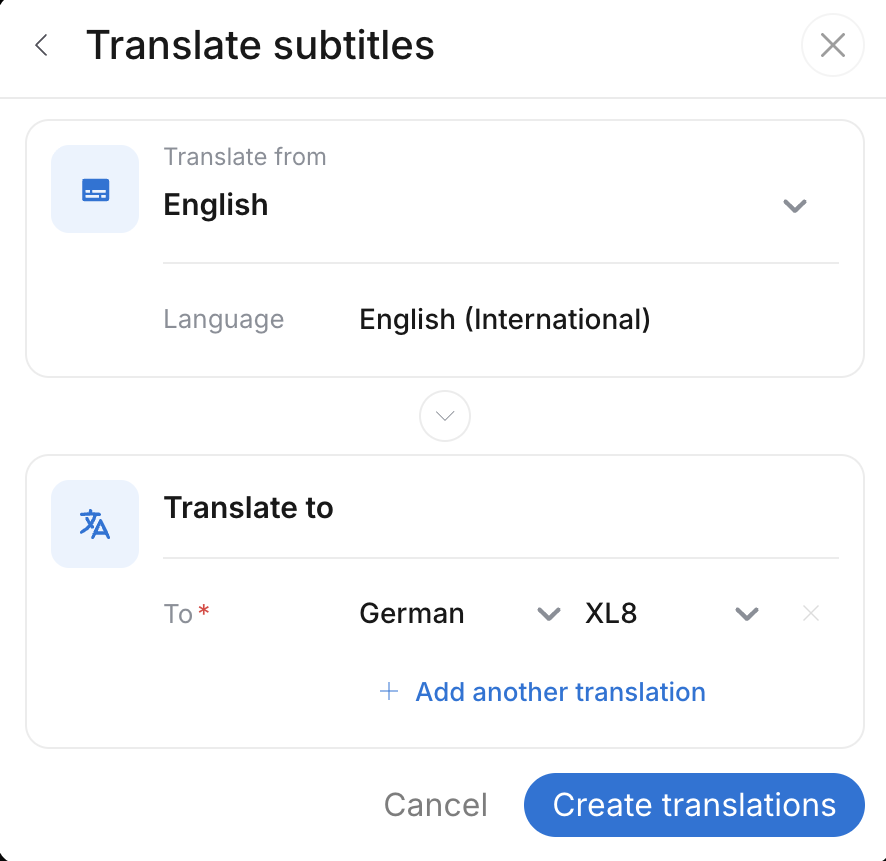 Translate subtitles dialog, from English to German with XL8, and Create translations