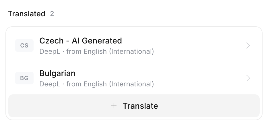 Translated group with Czech and Bulgarian tracks and the Translate button