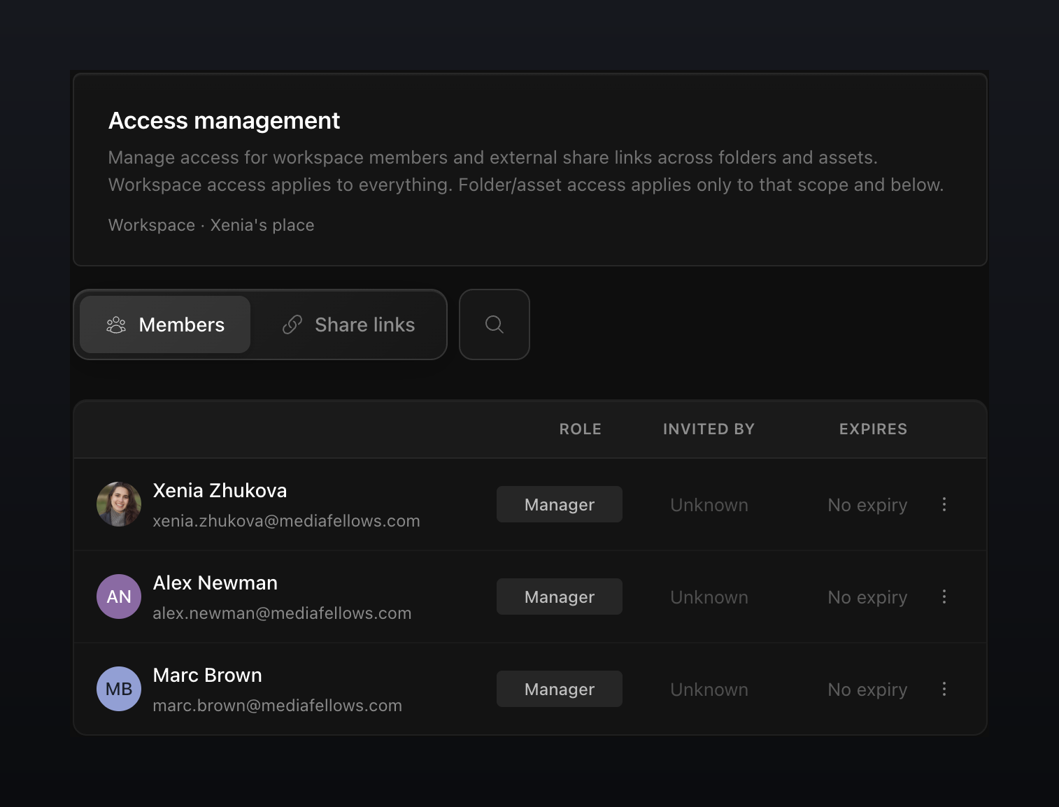 The Access management tab in Settings